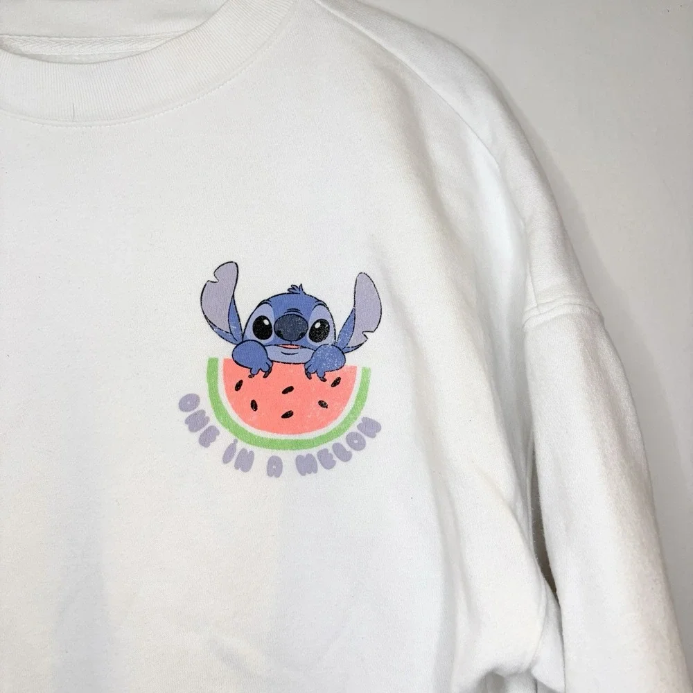 GAP Kids x Disney Stitch Girls Crewneck Fleece Graphic Sweatshirt One in a Melon